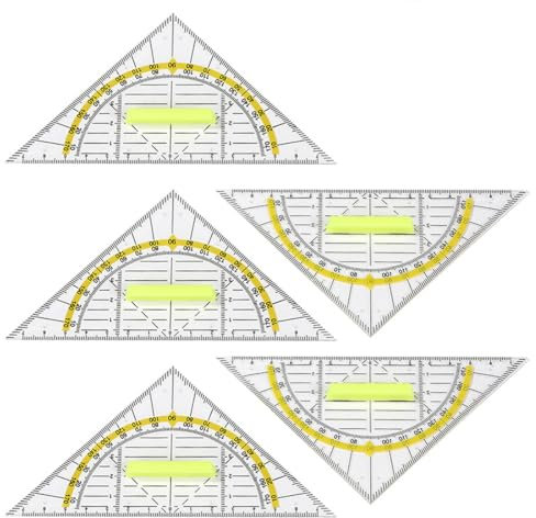 XPEX 5 Stück Geodreieck Mit Griff,Geodreieck Flexibel,Zeichendreieck Winkelmesser 2 Funktionen Lineal Ruler Aus Kunststoff Winkelmesser Mathe Schulset Schreibwaren Für Studenten Kinder(14Cm)