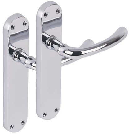 Hunta HANDLEZONE® 1 Pair of Avis Polished Chrome Lever Latch Door Handle Set on Long Backplate, for Internal Doors