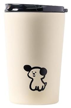 Ejoyous Tazza da caffè da Asporto Tazza Termica Sottovuoto con Coperchio Tazza Termica Piccola in Acciaio Inossidabile Fresato per caffè Acqua Modello Simpatico Cane (360 ml)