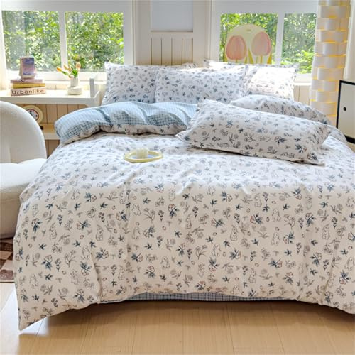 Surwin Juego de Ropa de Cama de 4 Piezas, Funda Nordica, Funda Nórdica de Microfibra con Cremallera + Sábana + 2 Fundas de Almohada, Impresión Fundas Nordicas Cama (Azul,150x200cm)