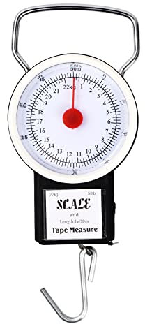 Gudalea Federwaage, Manuelle Gepäckwaage, Hängende Kofferwaage, Ohne Batterie Angelwaage, 2 in 1 Zeigerschnellwaage mit 1M Maßband, (Bis 22kg)
