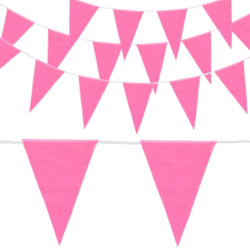 QUARKZMAN 31m Striscione Bandierine Rosa, 45pz Bandiere a Triangolo per Festoni Feste Interne Esterne Avviso di Costruzione Traffico