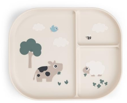 Done by Deer Foodie Assiette Bebe - Assiette Compartiment Enfant et Bébé en 3 Sections - avec Effet Ventouse - Polypropylène Sans BPA - Passe au Lave-Vaisselle - 22 x 18 x 2 cm