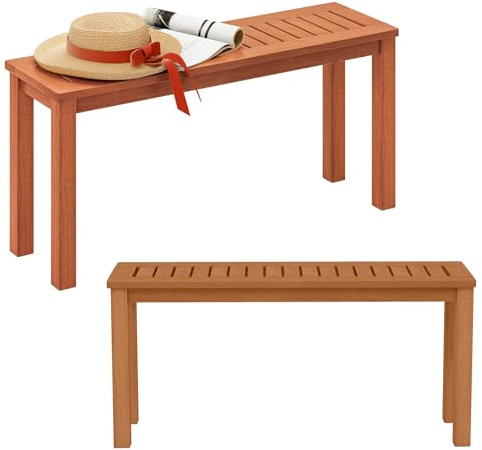KOMFOTTEU Banc de Jardin pour 2 Personnes, Banc d'Extérieur en Bois Massif, Charge de 150kg, Siège à Lattes, 100 x 30,5 x 47 cm, pour Balcon, Terrasse, Patio, Meuble de Siège, Naturel