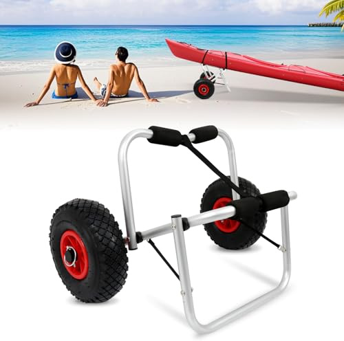Ollewiellan Carrello per kayak, in alluminio, pieghevole, fino a 80 kg, per barche, canoa o kayak, carro per barche con cinghie di tensione, kayak portatile, per canoa e kayak
