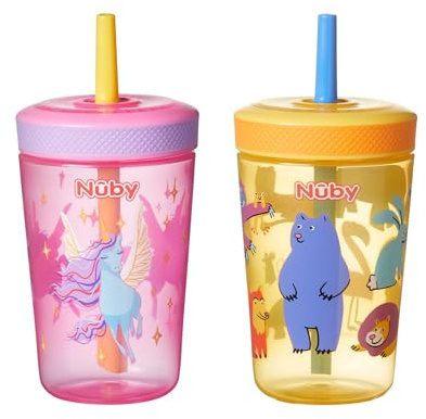 Nuby Sip It Swirler Cup with 360° Straw, 2-Pack, 420ml, 18M+, Girl | Drink from Any Angle Toddler Sippy Cup with Rotating Straw, Leak Proof Training Cup for Easy Transition