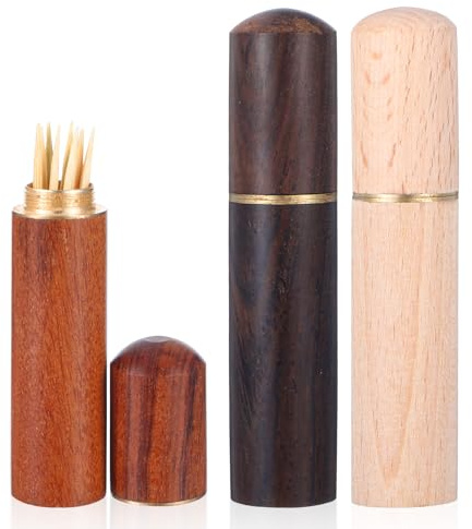 Classicseali 3PCS Travel Toothpick Holder,Portable Pocket Toothpick Holder,Wooden Toothpicks Holders for Purse, for Storage Toothpicks,Needle,Bead,Ear Pick,Small Object,for Women and Men,3 Colors