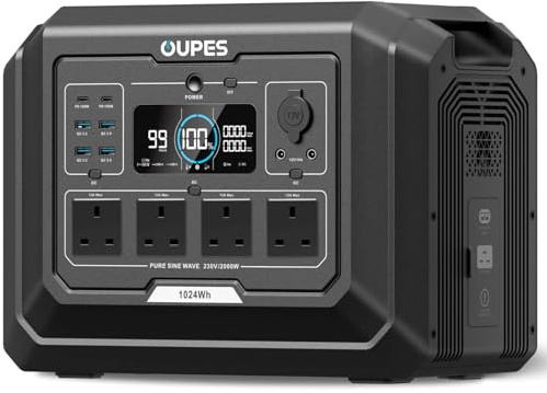 OUPES Mega 1 Portable Power Station, 1024Wh LiFePO4 Battery w/ 4 2000W AC Outlets, Fast Charge 0-80% in 36 Min, Expandable to 5kWh, UPS, Solar Generator for Home Backup, Camping (Solar Panel Optional)