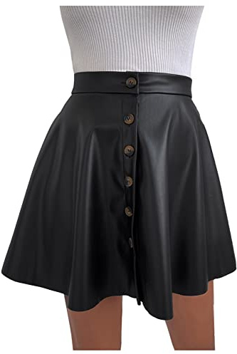Générique jupe simili cuir crayon femme jupes hiver courte taille haute noir marron mini noire trapeze short enBlackXL