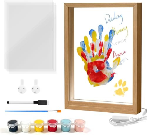 Handprint Set Family Crafts Children with LED Night Light, Space for 4 People, Handprint Baby and Footprint Baby Set, Personalised Gifts Father's Day Mother's Day Christmas Ideas