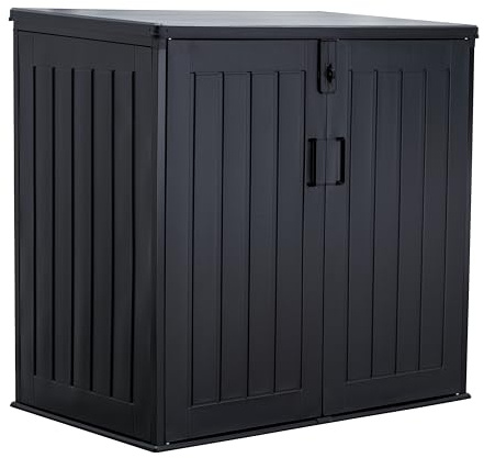 Koll Living Mülltonnenbox Soraya mit 775 Liter aus Kunststoff in Holzoptik – abschließbar, wetterfest, UV-beständig, mit Gasdruckfedern – Schwarz/Grau