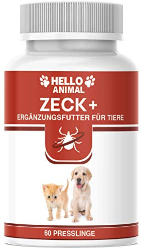 Hello Animal ZECK + Pressa per cani e gatti – Protezione contro le zecche gatto – Compresse per cani – Formula naturale – senza additivi artificiali – 60 compresse – Additivi per mangimi per animali