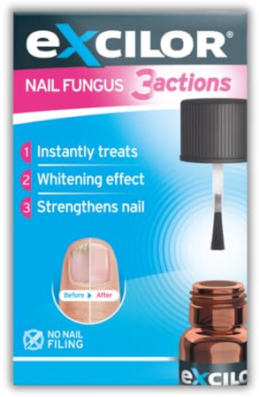 Excilor 3 Actions Fungal Nail Treatment Nail Fungus Brush Treatment 7ml | Triple-action fungal nail treatment designed to instantly treat nail fungus, whiten yellow nails & strengthen weakened nails.