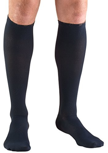 Truform Compression Socks, 15-20 mmHg, Men's Dress Socks, Knee High Over Calf Length, Navy, Large