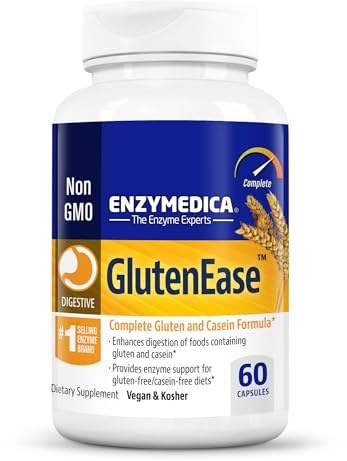 Enzymedica GlutenEase, Advanced Digestive Enzymes for Women and Men, Fast-Acting Formula for Bloating Relief & Digestive Health, Helps Break Down Gluten & Casein, 60 Capsules