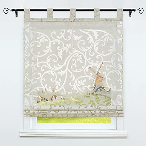 CORLIF Raffrollo Ausbrenner Transparente Raffgardine mit Schlaufen Schlaufenrollo Gardinen Modern Sand BxH 100x150 cm 1 Stück
