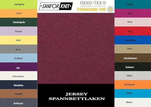 Sábana bajera ajustable de punto jersey cintura elástica, 100% algodón, burdeos, 140 - 160 x 200 cm