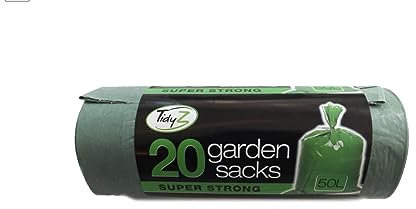 Tidyz Garden Sacks Rubbish Bags - Green Heavy Duty 50 litres x 20 pack - 89cm Extra Stong Bin Sacks With Tie Handles