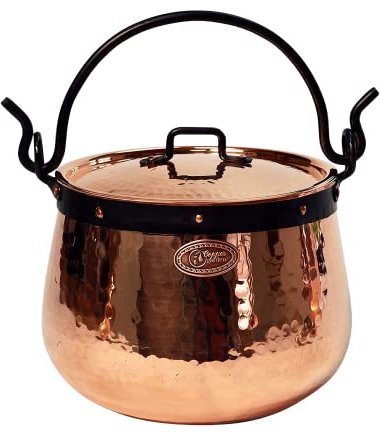CopperGarden Kupferkessel 5 Liter I Hexenkessel mit Henkel & Deckel I Handgeschmiedeter Kessel aus blankem Kupfer I ideale Wärmeleitung I Feuerkessel zum Kochen I für Gas & Elektroherd geeignet