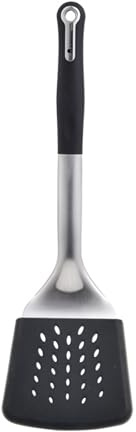 MasterPRO FOODIES COLLECTION Espátula Ranurada 34.3x10.3x4.7 cm Acero Inox + PBT Antiadherente Resistente al Calor para Guisos y Estofados