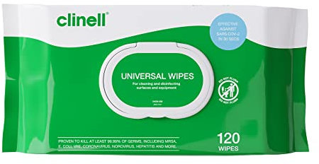Clinell Universal Cleaning and Disinfectant Wipes for Surfaces - Pack of 120 - Multi Purpose, Kills 99.99% of Germs, Effective From 10 Seconds