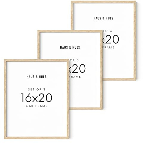 HAUS AND HUES Beige Wood Oak 16x20 Picture Frame, Set of 3 - Modern Wood Wall Art Display - Lightweight 16x20 Frame Set of 3 for Art Prints, Photos, Posters - Ready-to-Hang Vertically & Horizontally