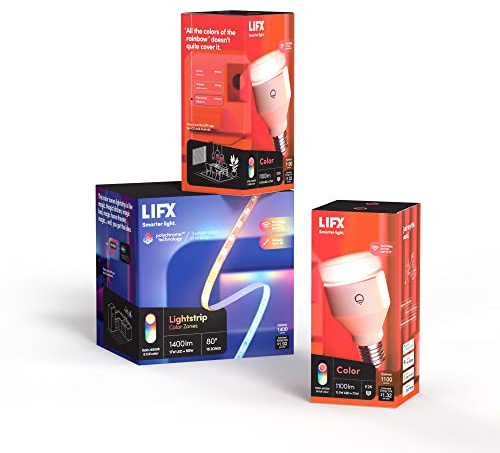 LIFX Lightstrip Bundle with 80 Color Smart LED Lightstrip and Two 1100 Lumen Smart Light Bulbs on E26 Base, 3 Piece Set