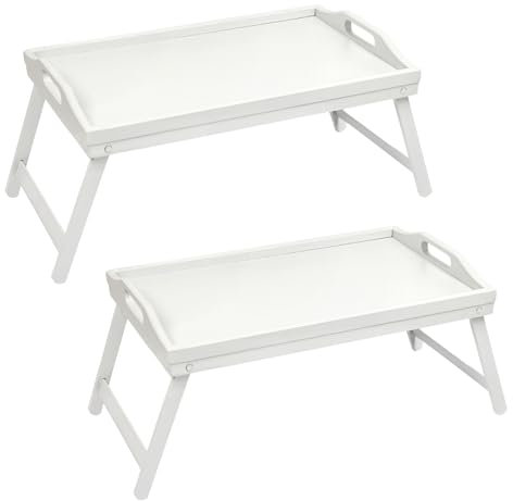 Schramm Rocco e.K. 2 Stück Frühstückstabletts Bambus Tablett wählbar in 3 Bambustablett klappbar Serviertablett Frühstück Betttablett Füße Aufstellen, Farbe:Weiss