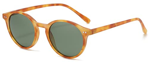 kachawoo Occhiali da sole polarizzati retrò rotondi occhiali da sole per uomini donne protezione UV trendy eyewear, Yellow Pattern Green, L