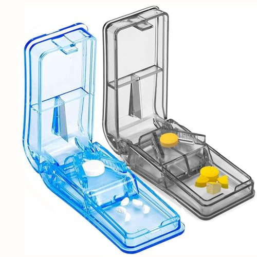 2Pcs Pill Cutter, Pill Splitter with Blade for Small Pills Large Pills Cut in Half Quarter for Tablet Vitamin Daily Medication
