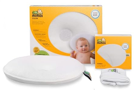 MIMOS® Babykissen | Hilft bei der Vorbeugung und Behandlung von Plagiozephalie | Atmungsaktiv und flauschig | Inklusive abnehmbarem Bezug aus 100 % Polyester (M, weiß)