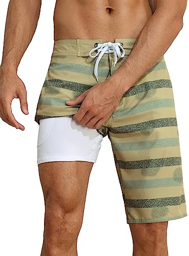 unitop Mens Swim Trunks No Mesh Lining Beach Water Sports Summer Swimwear Short with Lining Khaki 30