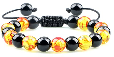 Mode män pärlarmband handgjorda färgglada tigersten obsidian armband justerbar armring berlock kvinnor yoga energismycken, imitation bärnsten