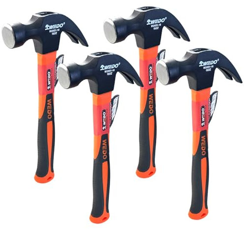 WEDO 4PCS Juego de Martillo de mecánico,450g(16oz),Largo 320mm,Maza de Alto contenido de carbono,Herramienta de Carpintero,Martillo de Peña de fibra de vidrio