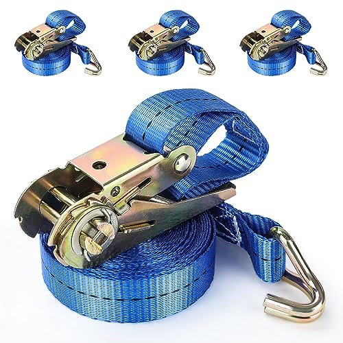 Youyijia 16x 800 kg 5M Ratchet Straps 25 mm Ratchet Tie Down Straps Load Securing Straps with J-Hooks and Adjustable Buckle Heavy Duty Tensioning Belts for Trailer Motorcycle SUP Kayak Luggage Cargo