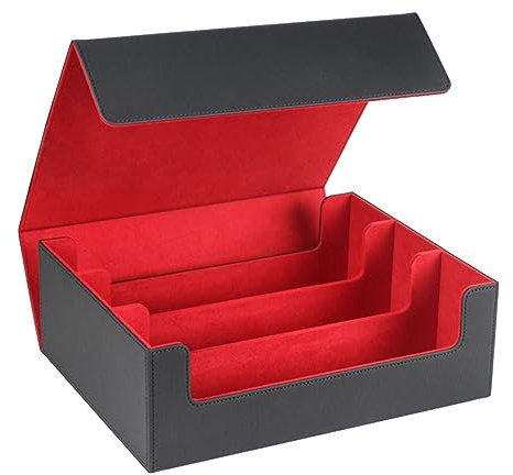 Deger 1 Stück 1800+ Kartendeck-Hülle für Sammelkarten, Magnetische Karten-Aufbewahrungsbox, Oben Seitlich zu Ladende Deck-Hülle, Spielkarten-Box, Schwarz + Rot