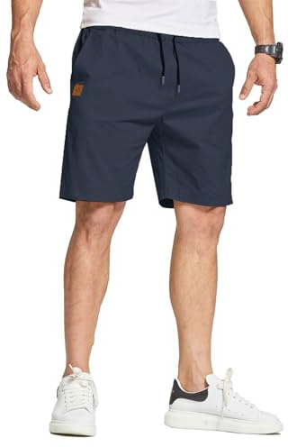 JustSun Short Homme Ete Coton Chino avec Poches Taille Elastique Short Court Homme