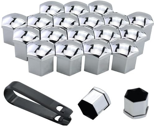 MAOQYE 20 copridadi per ruote, universali, con strumento di rimozione, per auto, esagonali, copridadi delle ruote (argento, 19 mm)