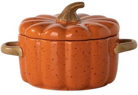 Juego de cuencos de calabaza con tapa y asa, cazuela de cerámica cubierta, olla holandesa de cerámica, mini fuente for hornear, cazuela for Acción de Gracias, repostería, Halloween