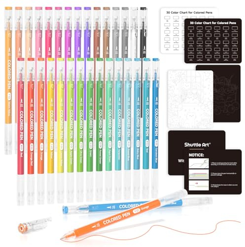 Shuttle Art 30 Stylo Gel Couleur 0,6mm, Stylo Couleur Pointe Fine pour Papier Noir pour Enfant Adulte Coloriage Ecriture Dessin Prise de Notes Ecole Bureau Maison