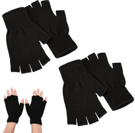 2 Paires Demi Doigts Gants, Gants d'Hiver Demi-Doigts de Gants Tricotés Hiver Demi-doigt, Mitaines Tricotées sans Doigts Gants Extensibles Chauds pour Femme et Homme