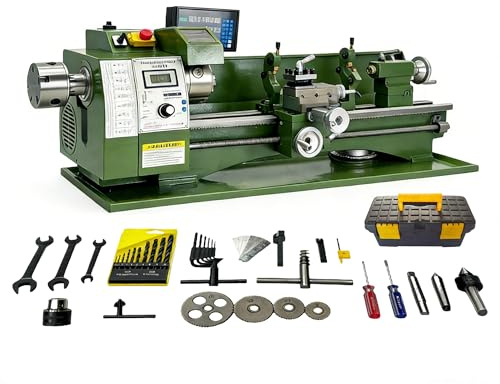 EQCOTWEA Double-Chuck Metal Lathe 8x30 Precision Bench Lathe Machine With Grating Ruler 50-2500RPM Variable Speed MT3 0.02mm Accuracy for DIY, Workshops & Industrial Machining Inch Thread 1100W 110V