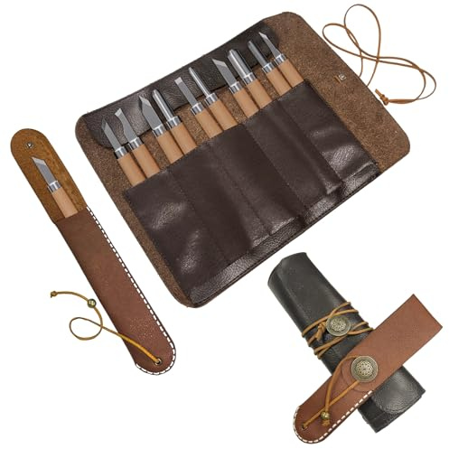 Messertasche Leder, Knife Bag, Koch Messer Roll Bag, Messer tasche Kochmesser Küchenmesser, Rolltasche mit 5 Taschen Mini-Messerschutz, Tragbare Aufbewahrung für Profi- und Hobbyköche, Messerrolle