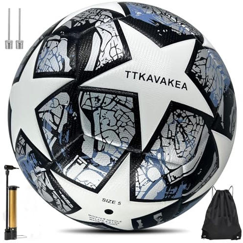 TTKAVAKEA Soccer Ball Size 5,Waterproof PU Leather,Official Match Ball,Outdoor and Indoor Soccer Balls Training,with Pump & Needles