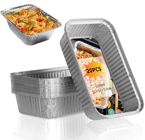 Zephyra 20 Bandejas de Aluminio 22×16cm – Bandejas Desechables Antigoteo para Parrilla de Gas, Carbón, Horno – Bandejas BBQ para Asar y Cocinar