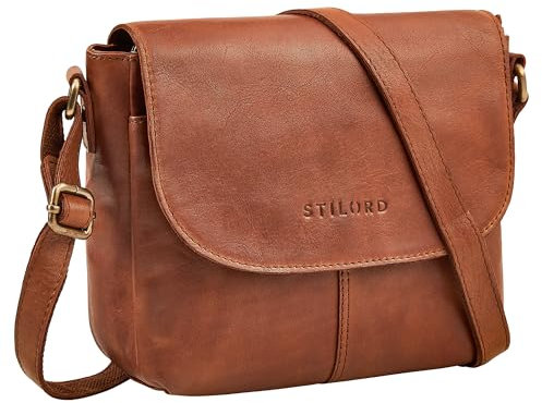 STILORD 'Elowen' Stylishe Kleine Umhängetasche Damen Leder Handtasche Cognac Klein Echtleder Damentasche Vintage Ledertasche Crossbody Bag Schultertasche