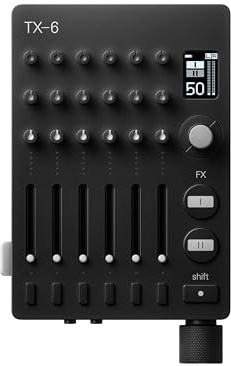teenage engineering TX–6 portable and rechargeable 6 stereo channel mixer, usb audio interface and sound card, 8 hour battery life, built-in effects, ble and usb midi, iOS compatible (black)
