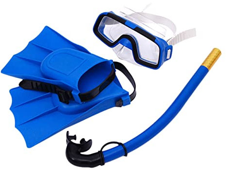 VICASKY Junge Mädchen Schnorchelset Mit Taucherbrille Und Flossen Verstellbare Schwimmmaske Aus Silikon Für Junge Mädchen Tauchzubehör Für Familienurlaube Blau