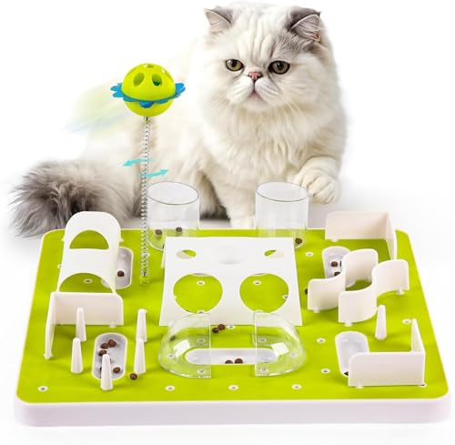 ALL FOR PAWS Cat Puzzle Toy - Interactive Treat Maze Feeder & Brain Teaser for Cats & Kittens, Slow Feeder with Teaser Ball - Mental Stimulation Puzzle Game for Smart Felines