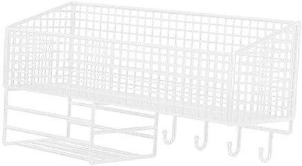 FytStycale Cestino in Filo Metallico da Parete, Scaffale Organizer per, Cestino in Rete, Cestino per in Filo Metallico Salvaspazio, Contenitor, White L with Hook